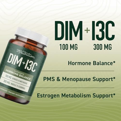 DIM & Indol-3-Carbinol für das Hormongleichgewicht von Frauen und Männern | I3C-Komplex | Östrogen-Balance, Wechseljahre-Ergänzung für die Frauengesundheit, Antioxidantien | Vegan, Nicht-GVO, Glutenfrei | SMNutrition | 60 Kapseln