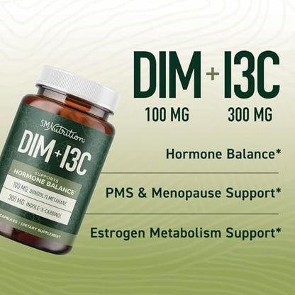 DIM & Indol-3-Carbinol für das Hormongleichgewicht von Frauen und Männern | I3C-Komplex | Östrogen-Balance, Wechseljahre-Ergänzung für die Frauengesundheit, Antioxidantien | Vegan, Nicht-GVO, Glutenfrei | SMNutrition | 60 Kapseln