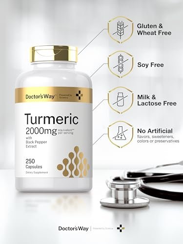 Doctor's Way Curcumin Kapseln mit Kurkuma & Schwarzem Pfeffer Extrakt | 250 Kapseln | 95 % Curcuminoide | Non-GMO, Glutenfrei
