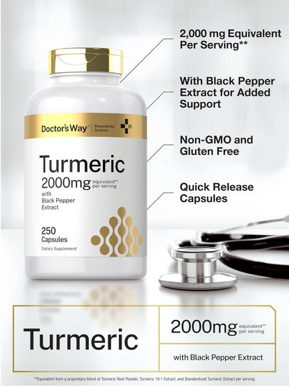 Doctor's Way Curcumin Kapseln mit Kurkuma & Schwarzem Pfeffer Extrakt | 250 Kapseln | 95 % Curcuminoide | Non-GMO, Glutenfrei