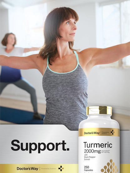 Doctor's Way Curcumin Kapseln mit Kurkuma & Schwarzem Pfeffer Extrakt | 250 Kapseln | 95 % Curcuminoide | Non-GMO, Glutenfrei