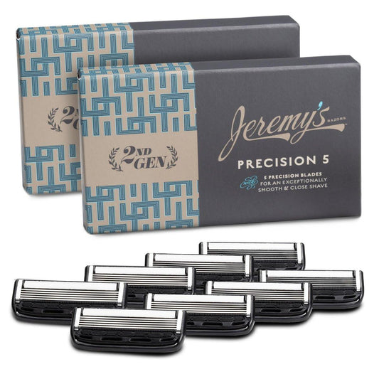 Jeremy's Rasierer für Herren – Präzisions-5-Klingen-Rasierer-Nachfüllpackung – 8 Klingen (passend für alle Jeremy's Griffe der 2. Generation) – Präzisionstrimmer, Edelstahl-Design, Gleitstreifen – Herren-Rasierklingen
