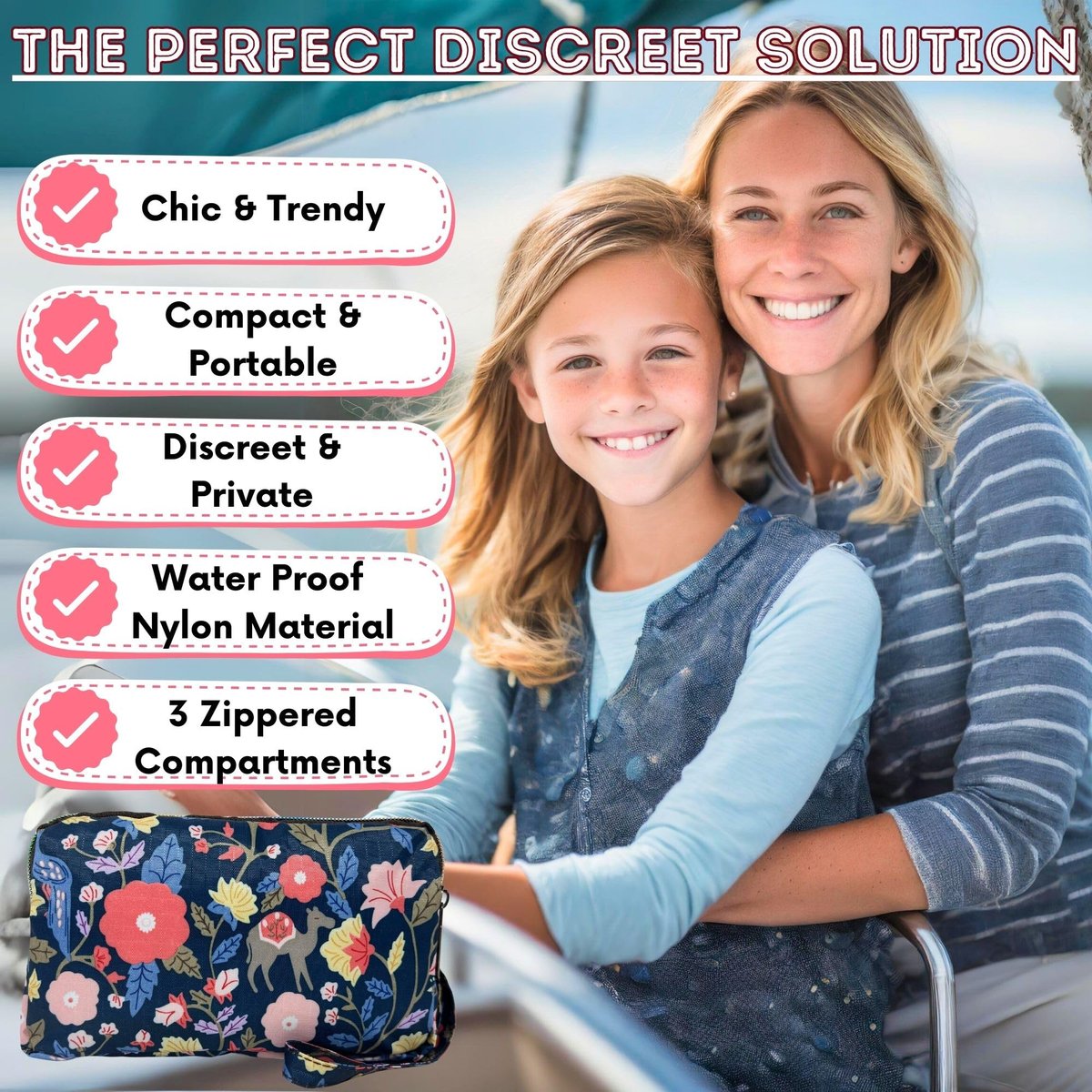 First Period Pal Pack to-Go Kit | 24-teiliges Starter-Set für Mädchen | Diskretes Täschchen, Binden & Slipeinlagen | Erste Periode Kit für Tweens 10-12 Jahre (Florets)