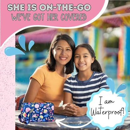 First Period Pal Pack to-Go Kit | 24-teiliges Starter-Set für Mädchen | Diskretes Täschchen, Binden & Slipeinlagen | Erste Periode Kit für Tweens 10-12 Jahre (Florets)