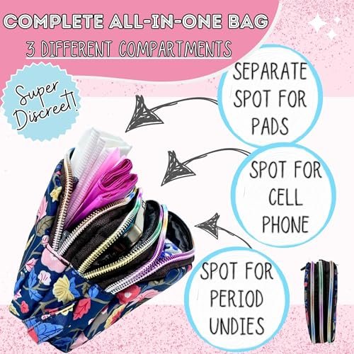 First Period Pal Pack to-Go Kit | 24-teiliges Starter-Set für Mädchen | Diskretes Täschchen, Binden & Slipeinlagen | Erste Periode Kit für Tweens 10-12 Jahre (Florets)