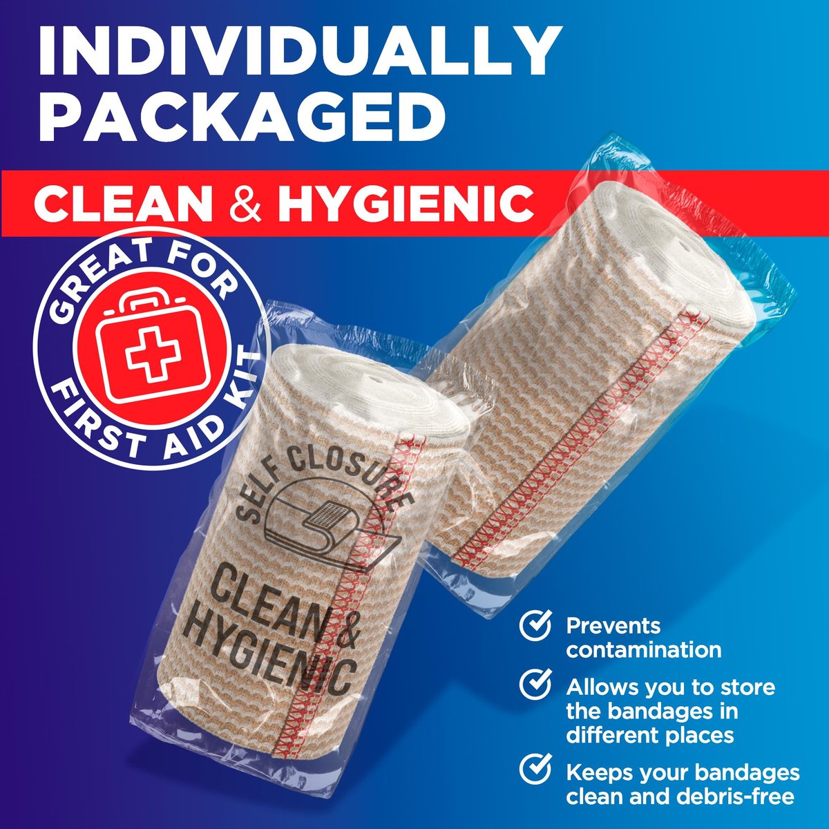 Premium Elastische Binden - 3 Zoll (2er Pack) - Starke Kompression - Selbstschließende Wiederverwendbare Bandagen für Beine und Arme - Handgelenk, Ellenbogen, Fuß, Knöchel, Knie Wickel - für Erste-Hilfe-Set und Erholung nach Operationen