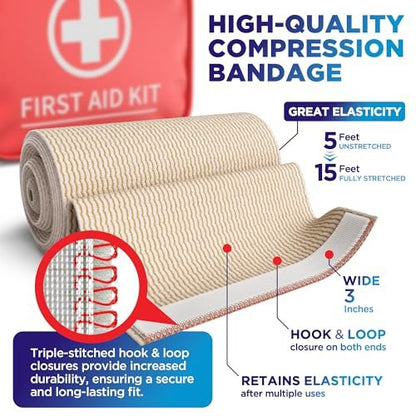 Premium Elastische Binden - 3 Zoll (2er Pack) - Starke Kompression - Selbstschließende Wiederverwendbare Bandagen für Beine und Arme - Handgelenk, Ellenbogen, Fuß, Knöchel, Knie Wickel - für Erste-Hilfe-Set und Erholung nach Operationen
