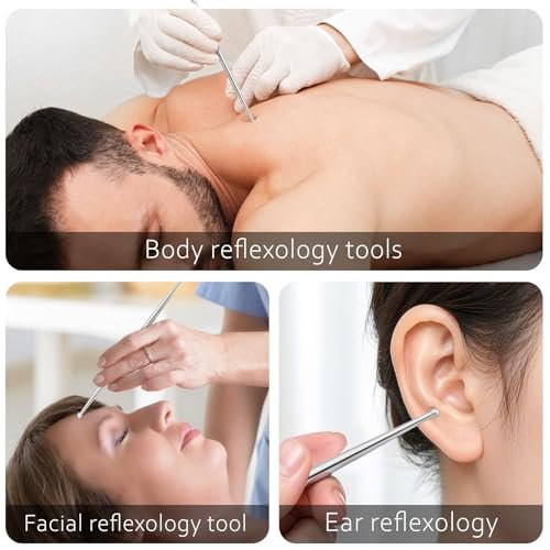 ideayard Gesichtsreflexzonen-Werkzeug, 3er-Set mit 6 Größenköpfen, Edelstahl-Akupunkturstift für Ohr, Gesicht & Körper, Akupressur, Massage, Tiefengewebs-Schmerzlinderung & Muskelentspannung