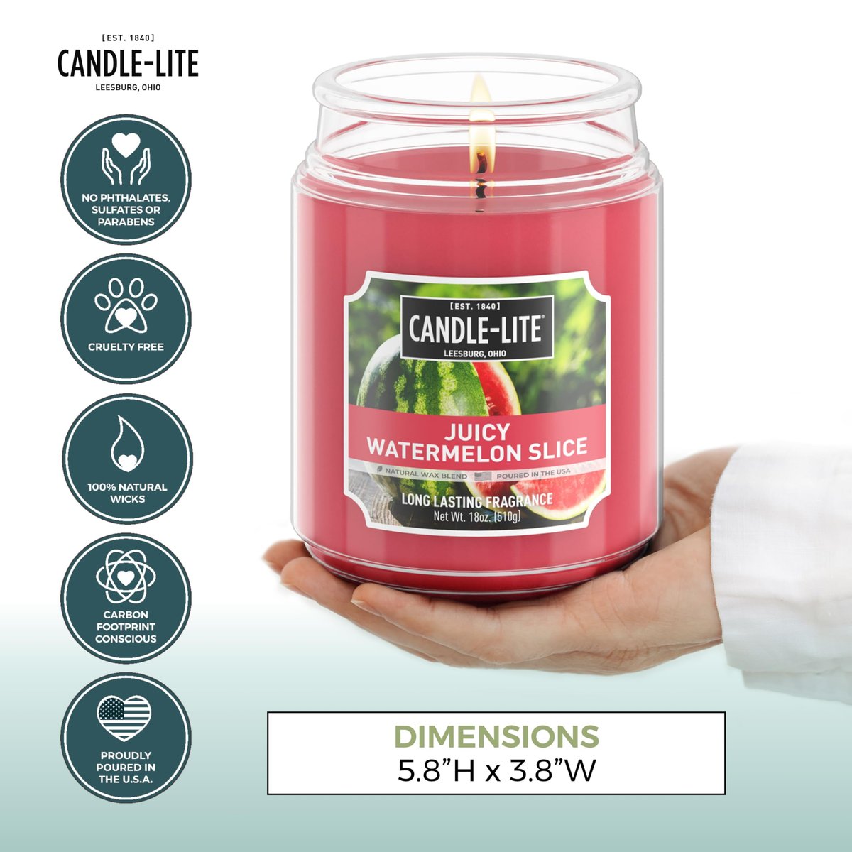 Candle-lite Duftkerze Saftige Wassermelone, 18 oz, Brenndauer 110 Stunden, Handgegossen in den USA