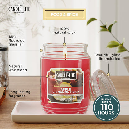 Candle-lite Herbst-Duftkerzen, Apfel-Zimt-Crisp, 510 g Glas, in den USA gegossen, Aromatherapie-Kerze, Einzeldocht mit 110 Stunden Brenndauer, perfekt für eine einladende Atmosphäre