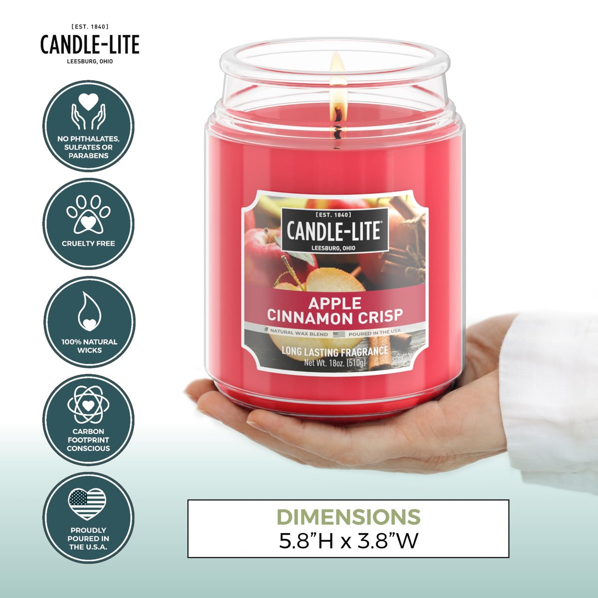 Candle-lite Herbst-Duftkerzen, Apfel-Zimt-Crisp, 510 g Glas, in den USA gegossen, Aromatherapie-Kerze, Einzeldocht mit 110 Stunden Brenndauer, perfekt für eine einladende Atmosphäre