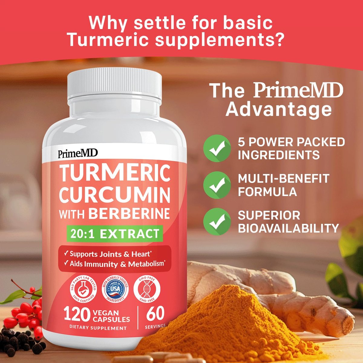 5-in-1 Bio Kurkuma Curcumin Komplex (4210mg) mit Berberin, Ceylon Zimt, Bioperin & Ingwer – 120 Kapseln für Gelenke, Herz, Darm & Stoffwechsel