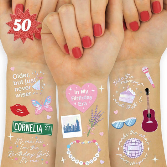xo, Fetti Geburtstags-Tattoos: 50 schillernde temporäre Tattoos im Gold-Design – Party-Deko, Geburtstags-Geschenke, Konzert-Gadgets