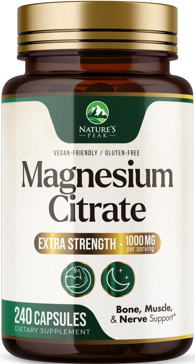 Magnesiumcitrat Kapseln – Maximale Absorption Magnesiumpulver – Unterstützt Muskeln, Knochen, Nerven & Herz – Premium Formel, sanft für Frauen & Männer – Hergestellt in den USA – 240 Kapseln