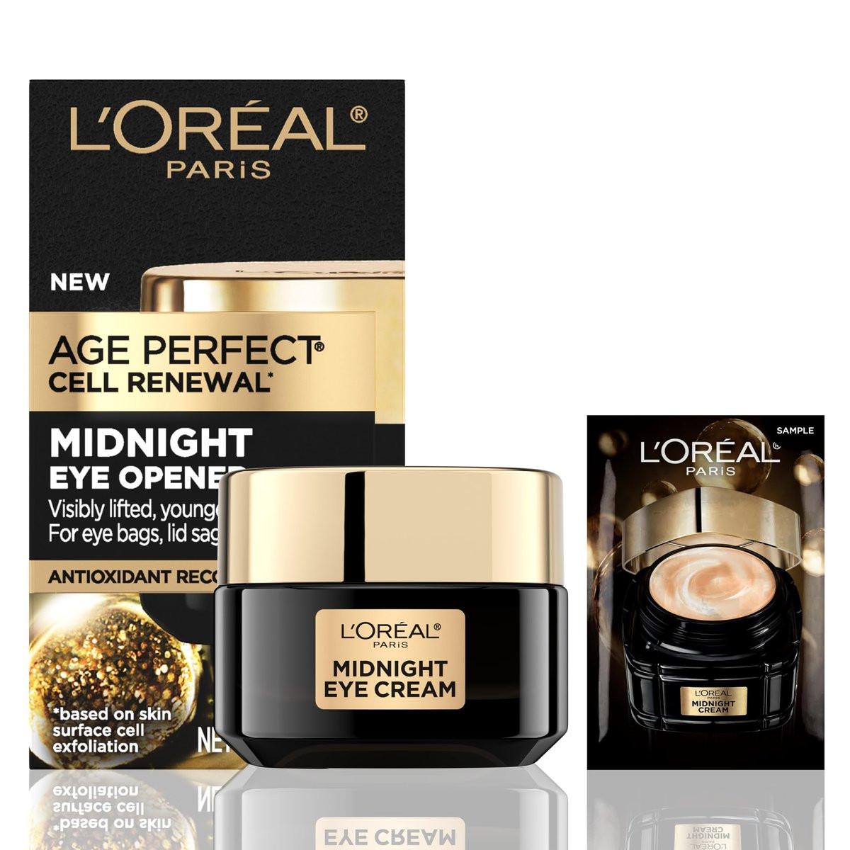 L'Oreal Paris Age Perfect Cell Renewal Midnight Augencreme – Reich an Antioxidantien gegen 8 Zeichen der Hautalterung, inklusive Nachtcreme-Probe