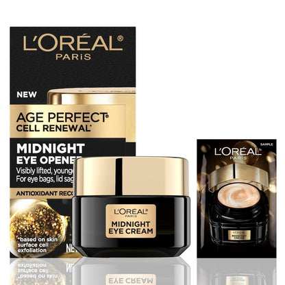 L'Oreal Paris Age Perfect Cell Renewal Midnight Augencreme – Reich an Antioxidantien gegen 8 Zeichen der Hautalterung, inklusive Nachtcreme-Probe