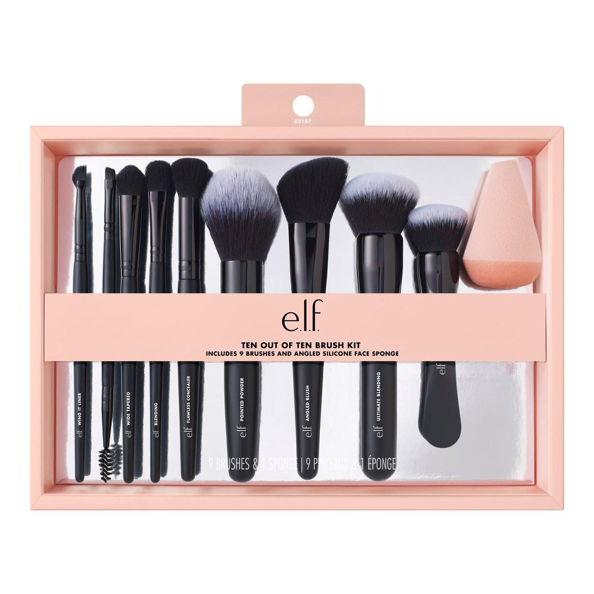 e.l.f. Ten Out Of Ten Pinselset – 10-teiliges Make-up-Pinselset für Gesicht, Augen und Brauen – Vegan & tierversuchsfrei