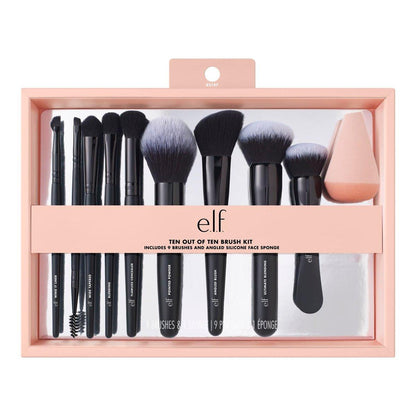 e.l.f. Ten Out Of Ten Pinselset – 10-teiliges Make-up-Pinselset für Gesicht, Augen und Brauen – Vegan & tierversuchsfrei