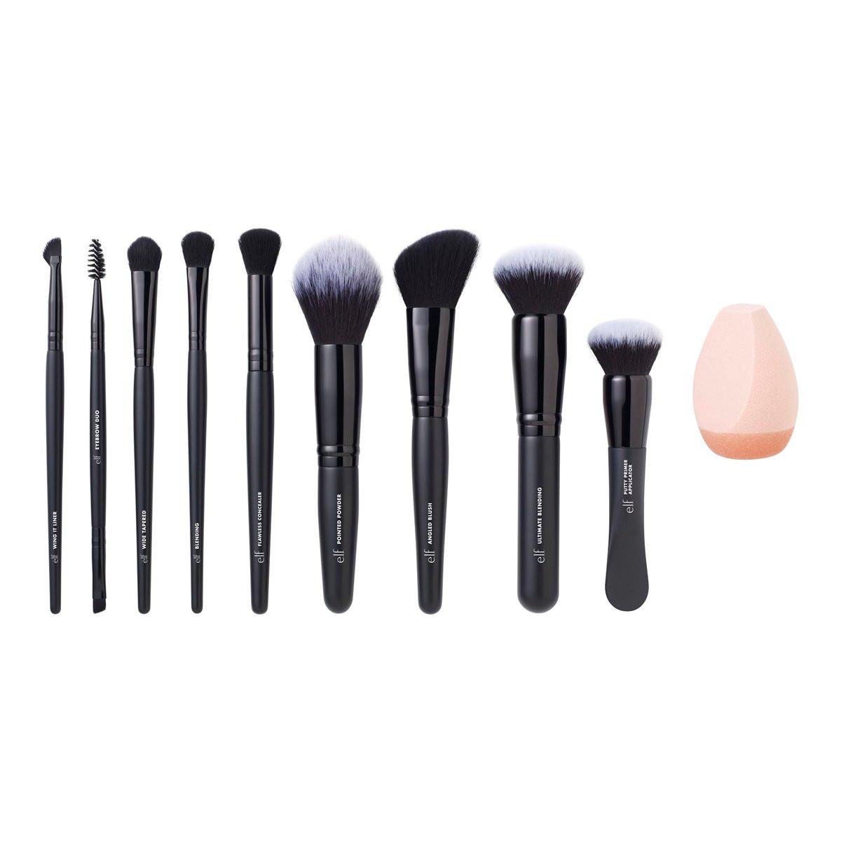 e.l.f. Ten Out Of Ten Pinselset – 10-teiliges Make-up-Pinselset für Gesicht, Augen und Brauen – Vegan & tierversuchsfrei