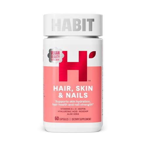 Habit Haar, Haut & Nägel Supplement (60 Kapseln) - Neues Design, Unterstützt Hautfeuchtigkeit, Haar- & Nagelstärke, Biotin 2000 µg, Vitamin A & C, Hyaluronsäure, Hagebutte, Vegan, Nicht-GVO (1 Packung)