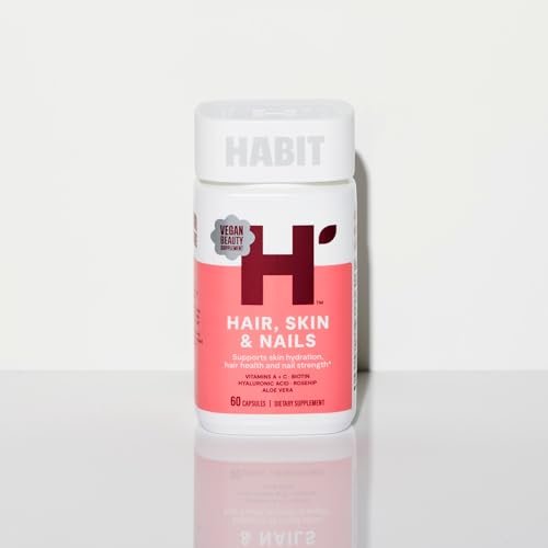 Habit Haar, Haut & Nägel Supplement (60 Kapseln) - Neues Design, Unterstützt Hautfeuchtigkeit, Haar- & Nagelstärke, Biotin 2000 µg, Vitamin A & C, Hyaluronsäure, Hagebutte, Vegan, Nicht-GVO (1 Packung)