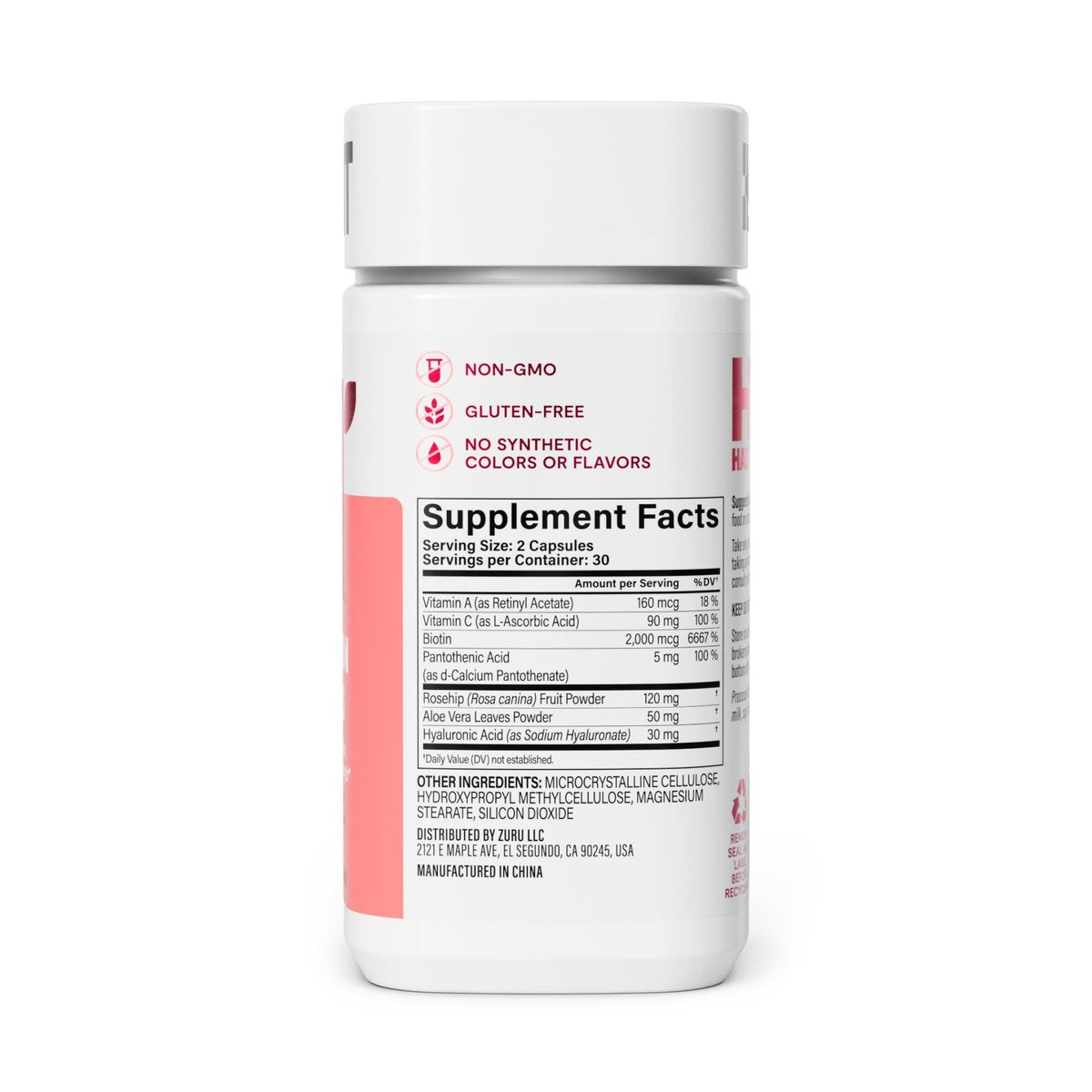 Habit Haar, Haut & Nägel Supplement (60 Kapseln) - Neues Design, Unterstützt Hautfeuchtigkeit, Haar- & Nagelstärke, Biotin 2000 µg, Vitamin A & C, Hyaluronsäure, Hagebutte, Vegan, Nicht-GVO (1 Packung)