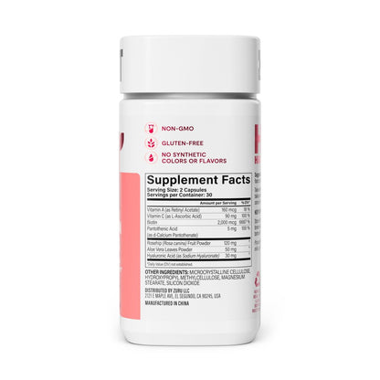 Habit Haar, Haut & Nägel Supplement (60 Kapseln) - Neues Design, Unterstützt Hautfeuchtigkeit, Haar- & Nagelstärke, Biotin 2000 µg, Vitamin A & C, Hyaluronsäure, Hagebutte, Vegan, Nicht-GVO (1 Packung)