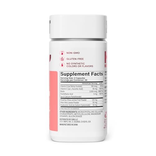 Habit Haar, Haut & Nägel Supplement (60 Kapseln) - Neues Design, Unterstützt Hautfeuchtigkeit, Haar- & Nagelstärke, Biotin 2000 µg, Vitamin A & C, Hyaluronsäure, Hagebutte, Vegan, Nicht-GVO (1 Packung)