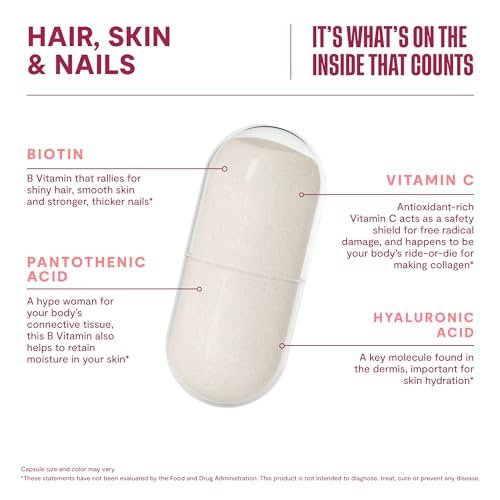 Habit Haar, Haut & Nägel Supplement (60 Kapseln) - Neues Design, Unterstützt Hautfeuchtigkeit, Haar- & Nagelstärke, Biotin 2000 µg, Vitamin A & C, Hyaluronsäure, Hagebutte, Vegan, Nicht-GVO (1 Packung)