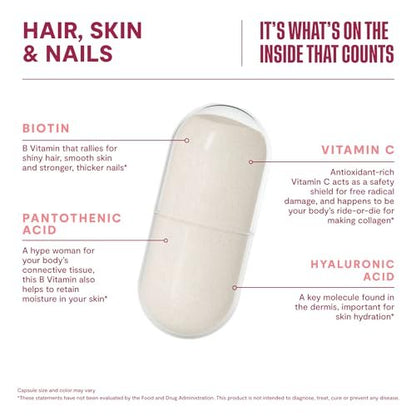 Habit Haar, Haut & Nägel Supplement (60 Kapseln) - Neues Design, Unterstützt Hautfeuchtigkeit, Haar- & Nagelstärke, Biotin 2000 µg, Vitamin A & C, Hyaluronsäure, Hagebutte, Vegan, Nicht-GVO (1 Packung)