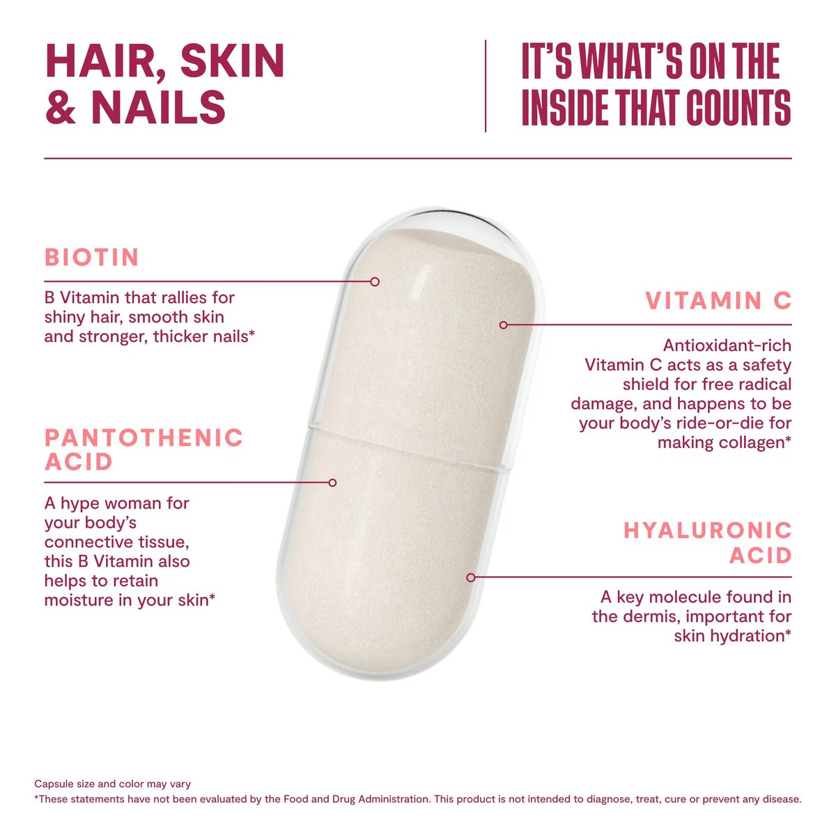 Habit Haar, Haut & Nägel Supplement (60 Kapseln) - Neues Design, Unterstützt Hautfeuchtigkeit, Haar- & Nagelstärke, Biotin 2000 µg, Vitamin A & C, Hyaluronsäure, Hagebutte, Vegan, Nicht-GVO (1 Packung)