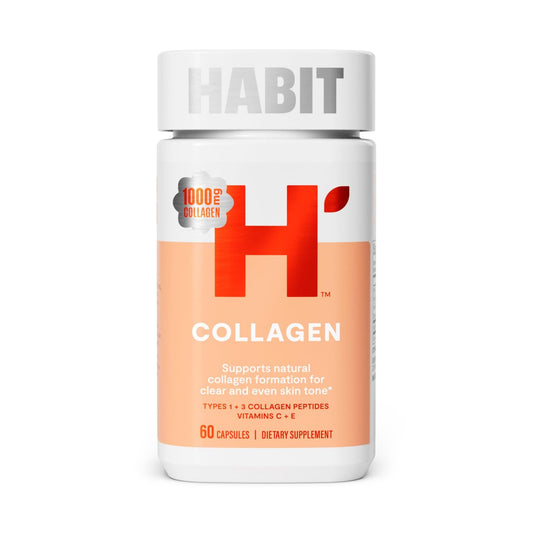 Habit Collagen Supplement (60 Kapseln) - 2000mg Kollagenpeptide, Vitamin C & Vitamin E für Hautgesundheit, Antioxidantien, Nicht-GVO, Glutenfrei (1 Packung)