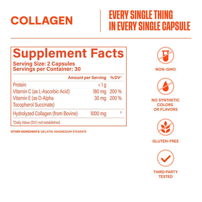 Habit Collagen Supplement (60 Kapseln) - 2000mg Kollagenpeptide, Vitamin C & Vitamin E für Hautgesundheit, Antioxidantien, Nicht-GVO, Glutenfrei (1 Packung)