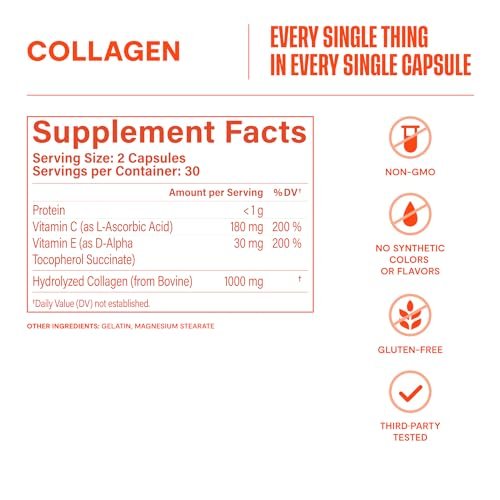 Habit Collagen Supplement (60 Kapseln) - 2000mg Kollagenpeptide, Vitamin C & Vitamin E für Hautgesundheit, Antioxidantien, Nicht-GVO, Glutenfrei (1 Packung)