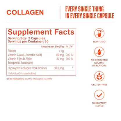 Habit Collagen Supplement (60 Kapseln) - 2000mg Kollagenpeptide, Vitamin C & Vitamin E für Hautgesundheit, Antioxidantien, Nicht-GVO, Glutenfrei (1 Packung)