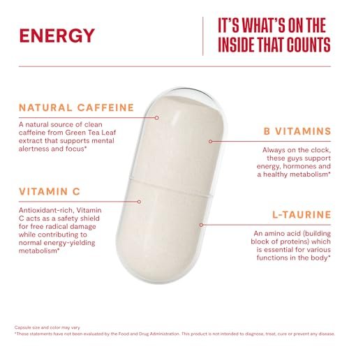 Habit Energy Supplement (60 Kapseln) - Neue Optik, Unterstützt Energie, Wachsamkeit und Konzentration, Natürliches Koffein, Vitamine B & C, Grüntee-Extrakt, Vegan, Nicht-GVO (1 Packung)