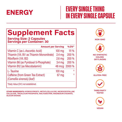 Habit Energy Supplement (60 Kapseln) - Neue Optik, Unterstützt Energie, Wachsamkeit und Konzentration, Natürliches Koffein, Vitamine B & C, Grüntee-Extrakt, Vegan, Nicht-GVO (1 Packung)
