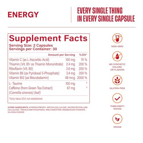 Habit Energy Supplement (60 Kapseln) - Neue Optik, Unterstützt Energie, Wachsamkeit und Konzentration, Natürliches Koffein, Vitamine B & C, Grüntee-Extrakt, Vegan, Nicht-GVO (1 Packung)