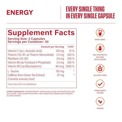 Habit Energy Supplement (60 Kapseln) - Neue Optik, Unterstützt Energie, Wachsamkeit und Konzentration, Natürliches Koffein, Vitamine B & C, Grüntee-Extrakt, Vegan, Nicht-GVO (1 Packung)