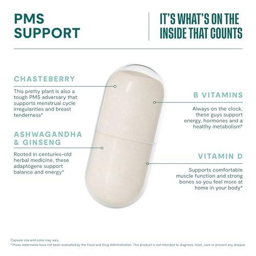 Habit PMS Unterstützung für Frauen (60 Kapseln) - Lindert prämenstruelle Symptome & Stress, Hormonbalance, Stimmung, B-Vitamine, Vitamin D, Mönchspfeffer, Ashwagandha, glutenfrei, nicht-GVO (1 Packung)