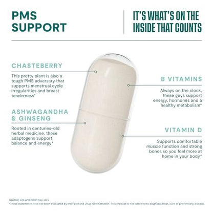 Habit PMS Unterstützung für Frauen (60 Kapseln) - Lindert prämenstruelle Symptome & Stress, Hormonbalance, Stimmung, B-Vitamine, Vitamin D, Mönchspfeffer, Ashwagandha, glutenfrei, nicht-GVO (1 Packung)