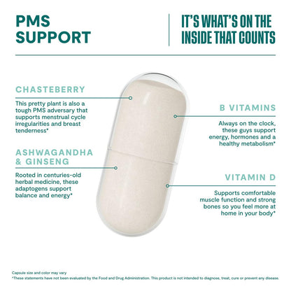 Habit PMS Unterstützung für Frauen (60 Kapseln) - Lindert prämenstruelle Symptome & Stress, Hormonbalance, Stimmung, B-Vitamine, Vitamin D, Mönchspfeffer, Ashwagandha, glutenfrei, nicht-GVO (1 Packung)