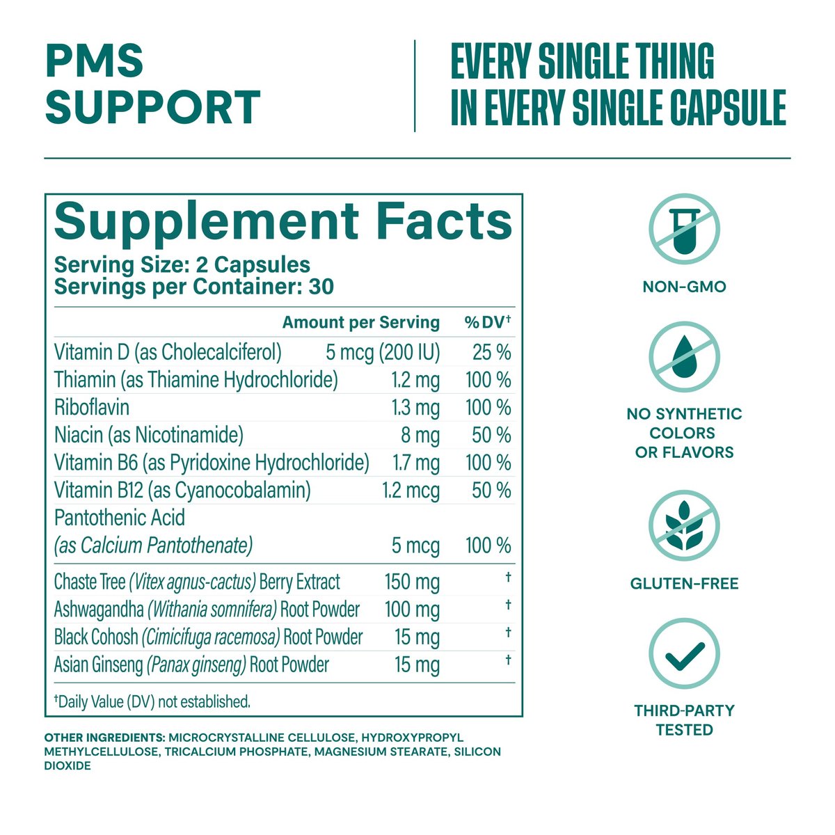 Habit PMS Unterstützung für Frauen (60 Kapseln) - Lindert prämenstruelle Symptome & Stress, Hormonbalance, Stimmung, B-Vitamine, Vitamin D, Mönchspfeffer, Ashwagandha, glutenfrei, nicht-GVO (1 Packung)