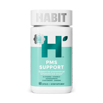 Habit PMS Unterstützung für Frauen (60 Kapseln) - Lindert prämenstruelle Symptome & Stress, Hormonbalance, Stimmung, B-Vitamine, Vitamin D, Mönchspfeffer, Ashwagandha, glutenfrei, nicht-GVO (1 Packung)