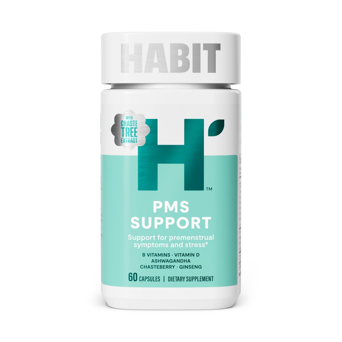 Habit PMS Unterstützung für Frauen (60 Kapseln) - Lindert prämenstruelle Symptome & Stress, Hormonbalance, Stimmung, B-Vitamine, Vitamin D, Mönchspfeffer, Ashwagandha, glutenfrei, nicht-GVO (1 Packung)