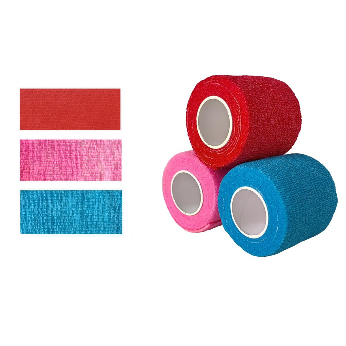 Kuanfine 3er-Pack 2 Zoll Selbstklebende Bandage Wickelverband für Haustiere, Dehnbarer Selbsthaftender Tape-Kohäsivverband für Sport, Handgelenk und Knöchel (Mehrfarbig)