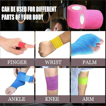 Kuanfine 3er-Pack 2 Zoll Selbstklebende Bandage Wickelverband für Haustiere, Dehnbarer Selbsthaftender Tape-Kohäsivverband für Sport, Handgelenk und Knöchel (Mehrfarbig)