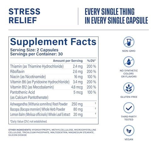 Habit Stress Relief Supplement (60 Kapseln) - Neues Design, Unterstützt Entspannung & Stimmungsausgleich, Vitamin B, Adaptogene, Melisse, Beruhigend, Vegan, Ohne Gentechnik (1 Packung)