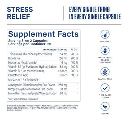 Habit Stress Relief Supplement (60 Kapseln) - Neues Design, Unterstützt Entspannung & Stimmungsausgleich, Vitamin B, Adaptogene, Melisse, Beruhigend, Vegan, Ohne Gentechnik (1 Packung)