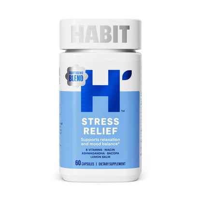Habit Stress Relief Supplement (60 Kapseln) - Neues Design, Unterstützt Entspannung & Stimmungsausgleich, Vitamin B, Adaptogene, Melisse, Beruhigend, Vegan, Ohne Gentechnik (1 Packung)